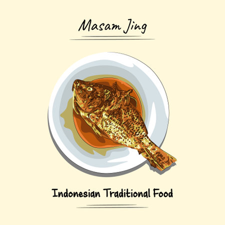 Masam Jing Illustration Sketch And Vector Style, Traditional Food From Aceh, Good to use for restaurant menu, Indonesian food recipe book, and food content.のイラスト素材