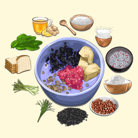 Wedang Angsle And Ingredients Illustration, Sketch And Vector Style, Traditional Food From North Sumatra, Good to use for restaurant menu, Indonesian food recipe book, and food conのイラスト素材