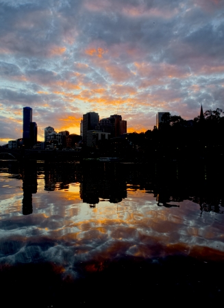 Beautiful sunset in Melbourne reflected in the Yarra riverの写真素材
