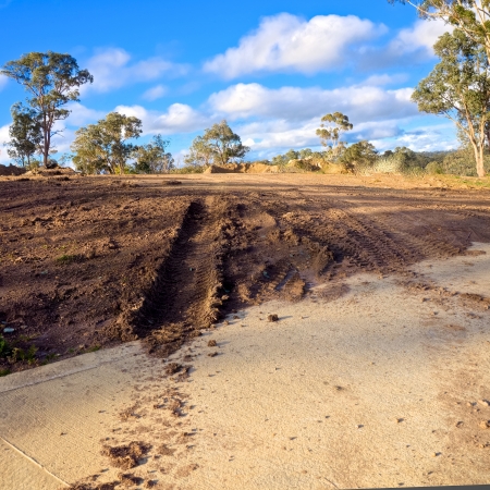 muddy track left by a car doing off road drivingの写真素材