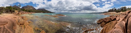 beautiful beach along freycinet national park in tasmania australiaの写真素材