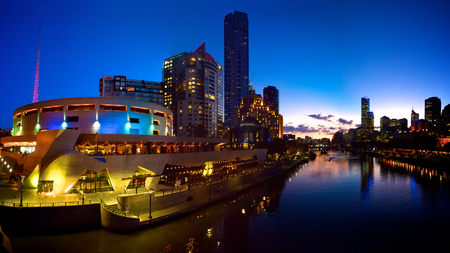 melbourne and arts precinct at duskの写真素材