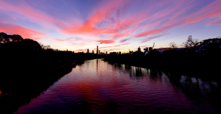 sunset reflected in the yarra river in melbourneの写真素材