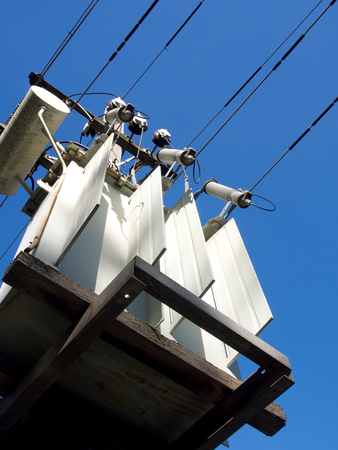 electrical transformer on a power pole in melbourne australiaの写真素材