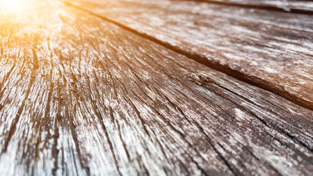 Aged wood planks with black cracked patterns with the sunlightの写真素材
