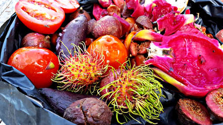 Fruits and vegetables are preparing to make compost fertilizerの写真素材