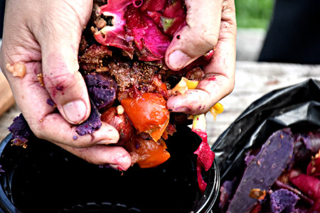Fruits and vegetables are preparing to make compost fertilizerの写真素材