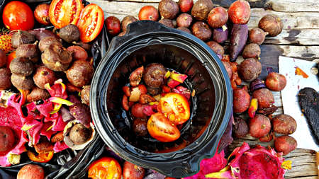 Fruits and vegetables are preparing to make compost fertilizerの写真素材