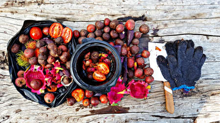 Fruits and vegetables are preparing to compost fertilizerの写真素材