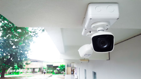 The white security camera installed on the ceiling to provide safety for the residents