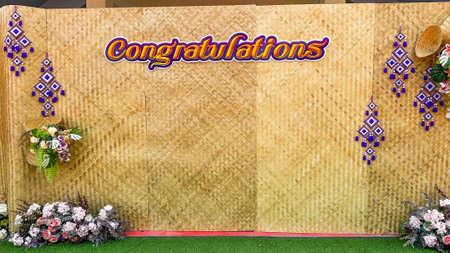Bamboo sheet billboard cutout with the text congratulationの写真素材