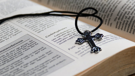 Bible with a rosary crossの写真素材