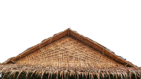 Isolated thatch gable with clipping paths on white backgroundの写真素材