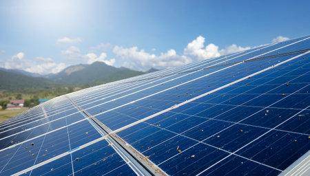 Photovoltaic panel becomes dirty which caused by bird droppings, concept is to clean solar cell panel to reach the highest its proficiency of producing powerの写真素材