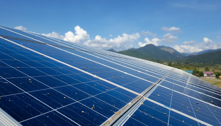 Photovoltaic panel becomes dirty which caused by bird droppings, concept is to clean solar cell panel to reach the highest its proficiency of producing powerの写真素材