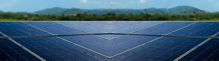 Blurred dirty solar cell panels caused by bird droppings, concept of solar cell panel maintenance service- selective focusの写真素材