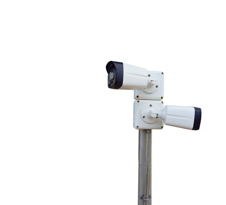 Isolated security camera on white background concept of monitoring security for peopleの写真素材