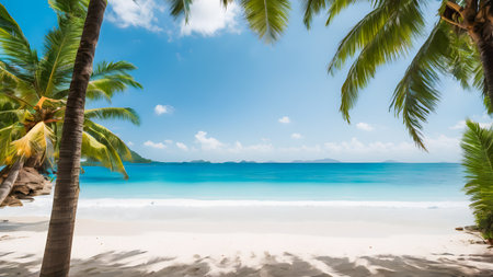 View of the sea beach and coconut trees and leaves with copy space for adding text product or making cards in various occasionsの素材