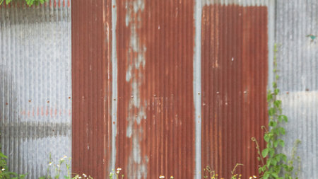 Texture of rusty galvanized metal roof sheetsの写真素材