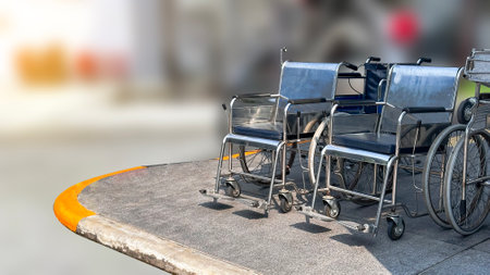 Wheel chairs for disability or injured person on blur backgroundの写真素材