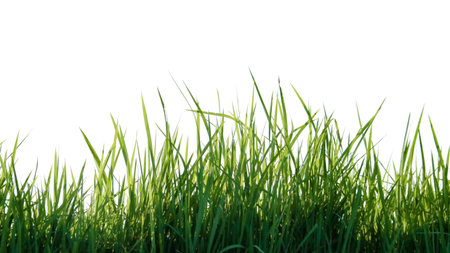 A cut-out of a clump of green tall grass on a white background with clipping paths. The detailed blades and natural texture are clearly visible beauty of nature.の写真素材