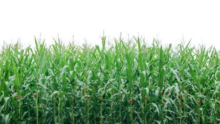 Image of a corn plant with detailed clipping paths on a white background. Perfect for use in design projects, educational materials, or presentations.の写真素材