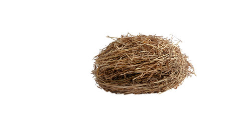 cut out image of lump of dry straw with clipping paths, against white background, highlighting the texture and individual strands for versatile design applications.の写真素材