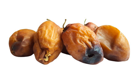 Cut out dried and rotten brown Ziziphus Mauritiana lam on brown backgroundの写真素材
