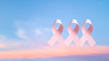 Peach ribbons, symbolizing uterine cancer awareness. Enhance hope and unity, raising awareness and support for those affected by cancer, fostering understanding and prevention.の写真素材