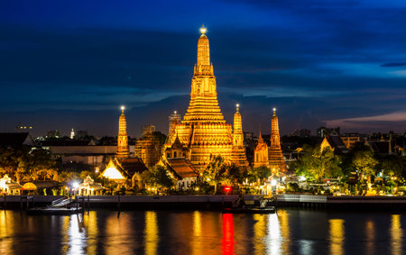 atmosphere thai temple in nightの写真素材