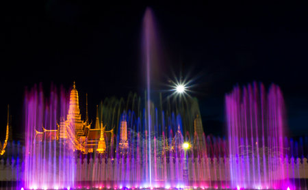 atmosphere thai temple in nightの写真素材