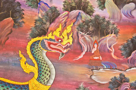 Colorful of thai art in temple wall paintingのeditorial素材