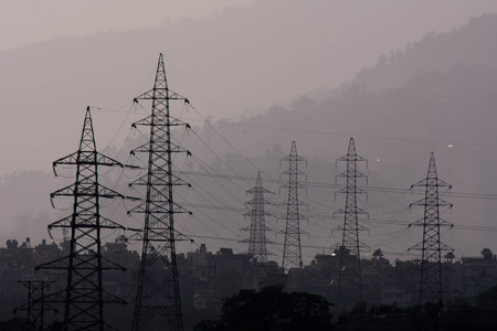 Hydro power Electric Pole and Wireの写真素材