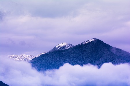 Snowfall, snow covered hill pick from Kathmandu, Nepal, 9 Feb, 2019の写真素材