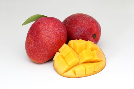 A close-up image of a ripe mangoの写真素材
