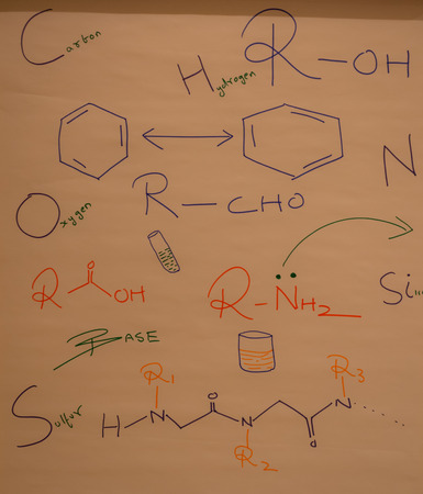 Colorful picture collage of chemistry structuresの写真素材