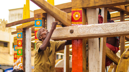 Jagannath God chariot making process before Rath Yatra festival.のeditorial素材