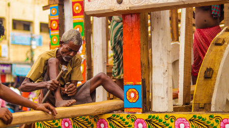 Jagannath God chariot making process before Rath Yatra festival.のeditorial素材