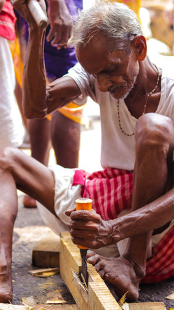 Jagannath God chariot making process before Rath Yatra festival.のeditorial素材