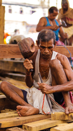 Jagannath God chariot making process before Rath Yatra festival.のeditorial素材