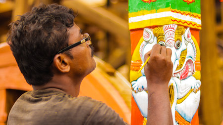 Jagannath God chariot making process before Rath Yatra festival.のeditorial素材