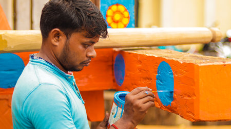 Jagannath God chariot making process before Rath Yatra festival.
