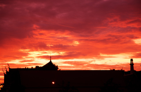 sunset  and  templeの写真素材