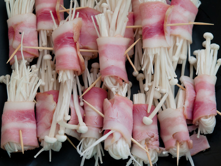 Pork slide, intertwined with mushrooms.の写真素材