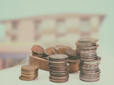 Rows of coins shows an increase ,  for finance and banking concept.の写真素材