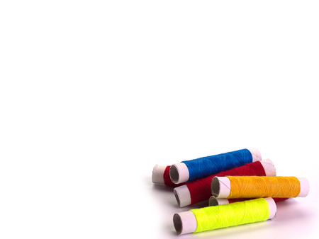 row of colorful thread , needlework , craft, sewing and tailoring. (with free space for text)
