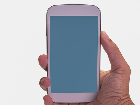 (Close up) smartphone with empty screen held by men.(with free space for text)の写真素材