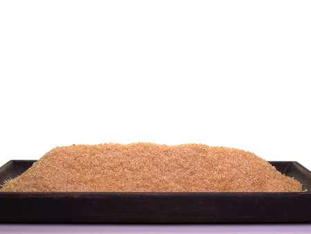 Sugar in Wooden bowl Isolated on White Background. (with free space for text)の写真素材