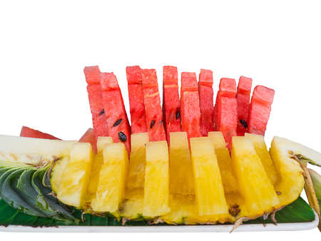watermelon and pineapple isolated on white background. (selective focus)の写真素材