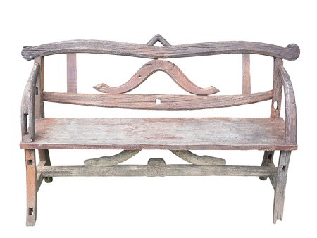 long wooden chair with wooden , isolated on white background.  (clipping path)の写真素材